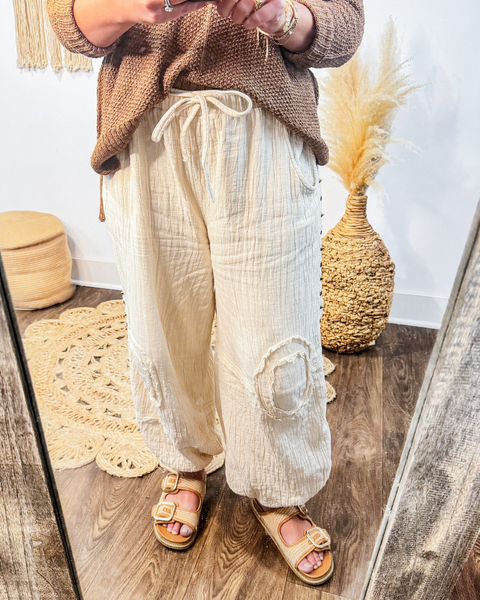 Studded Gauze Joggers (Natural)