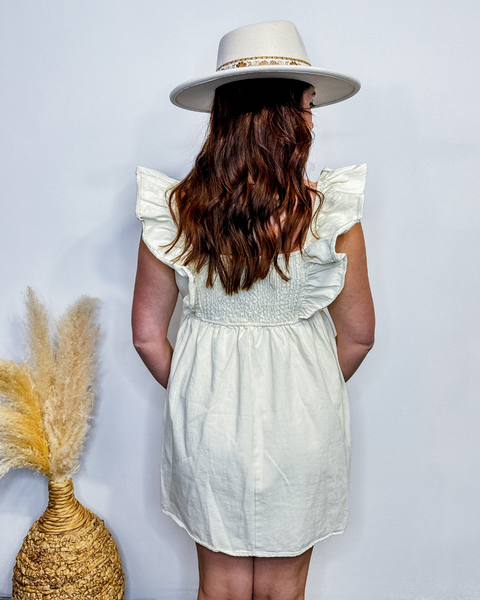 Meadow Muse Ruffle Sleeve Denim Dress