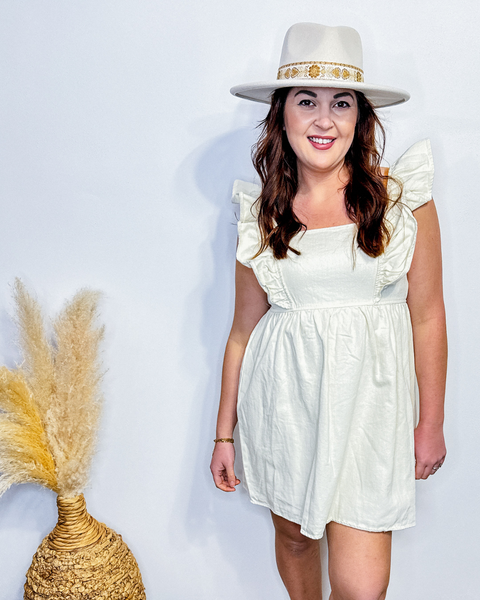 Meadow Muse Ruffle Sleeve Denim Dress