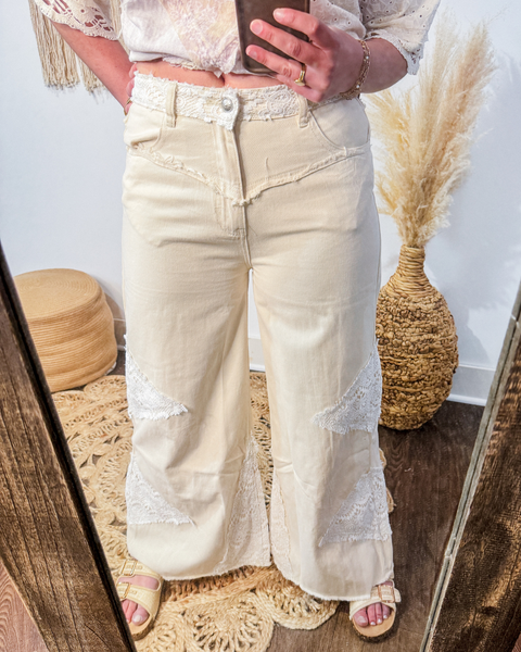 Crochet Patchwork Pants (Egg Shell)