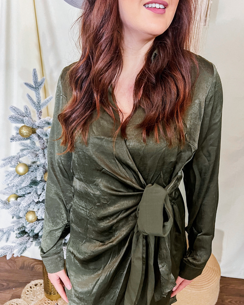 Evergreen Elegance Tie Dress