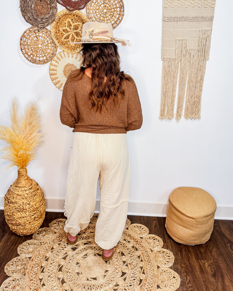 Studded Gauze Joggers (Natural)
