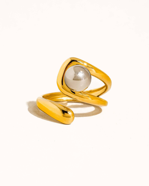Fauna 18K Gold Non-Tarnish Two Tone Ball Band Ring: Multi-Colored