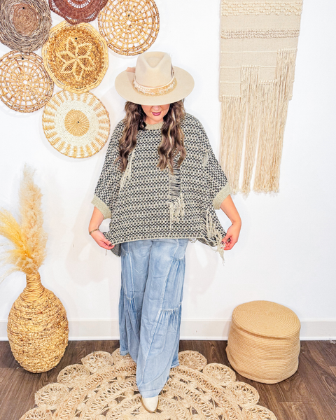 Woven Meadow Distressed Sweater