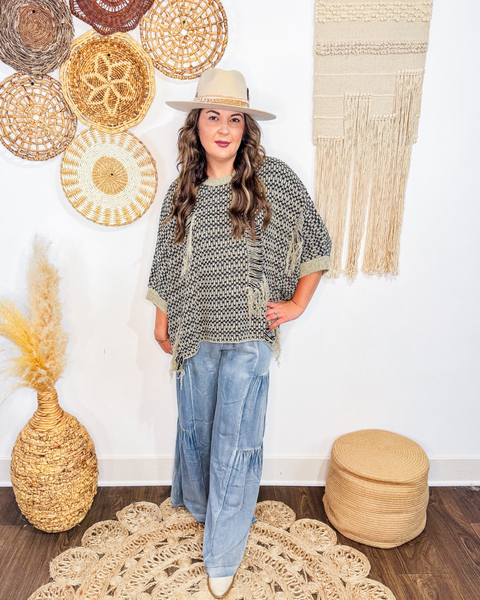 Woven Meadow Distressed Sweater