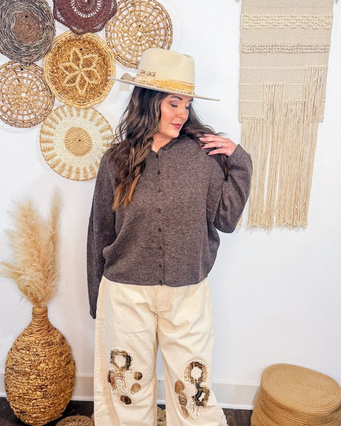 Lightweight Button Down Knit Cardigan (Dark Brown)