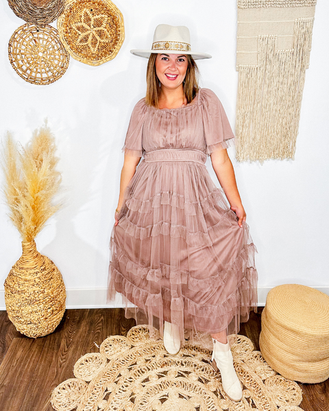 Toasted Bark Tulle Maxi Dress