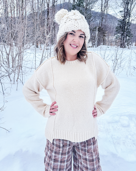 Fuzzy Feeling Oversized Knit Pullover (Cream)