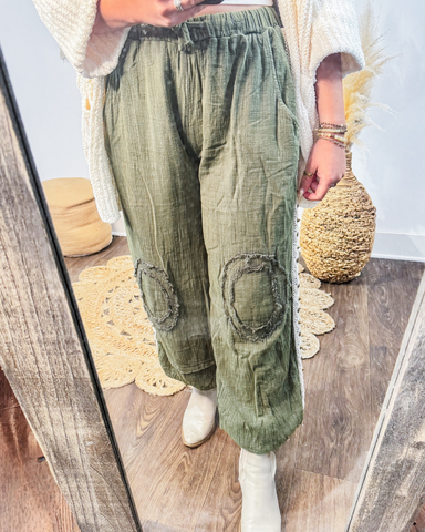 Studded Gauze Joggers (Olive)