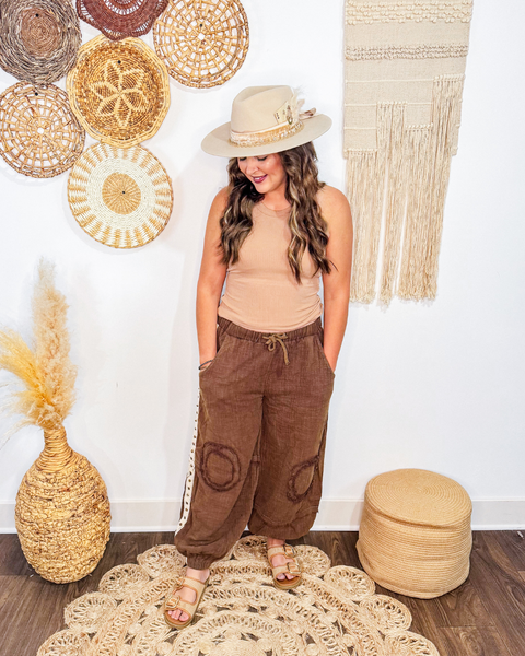 Studded Gauze Joggers (Chocolate)