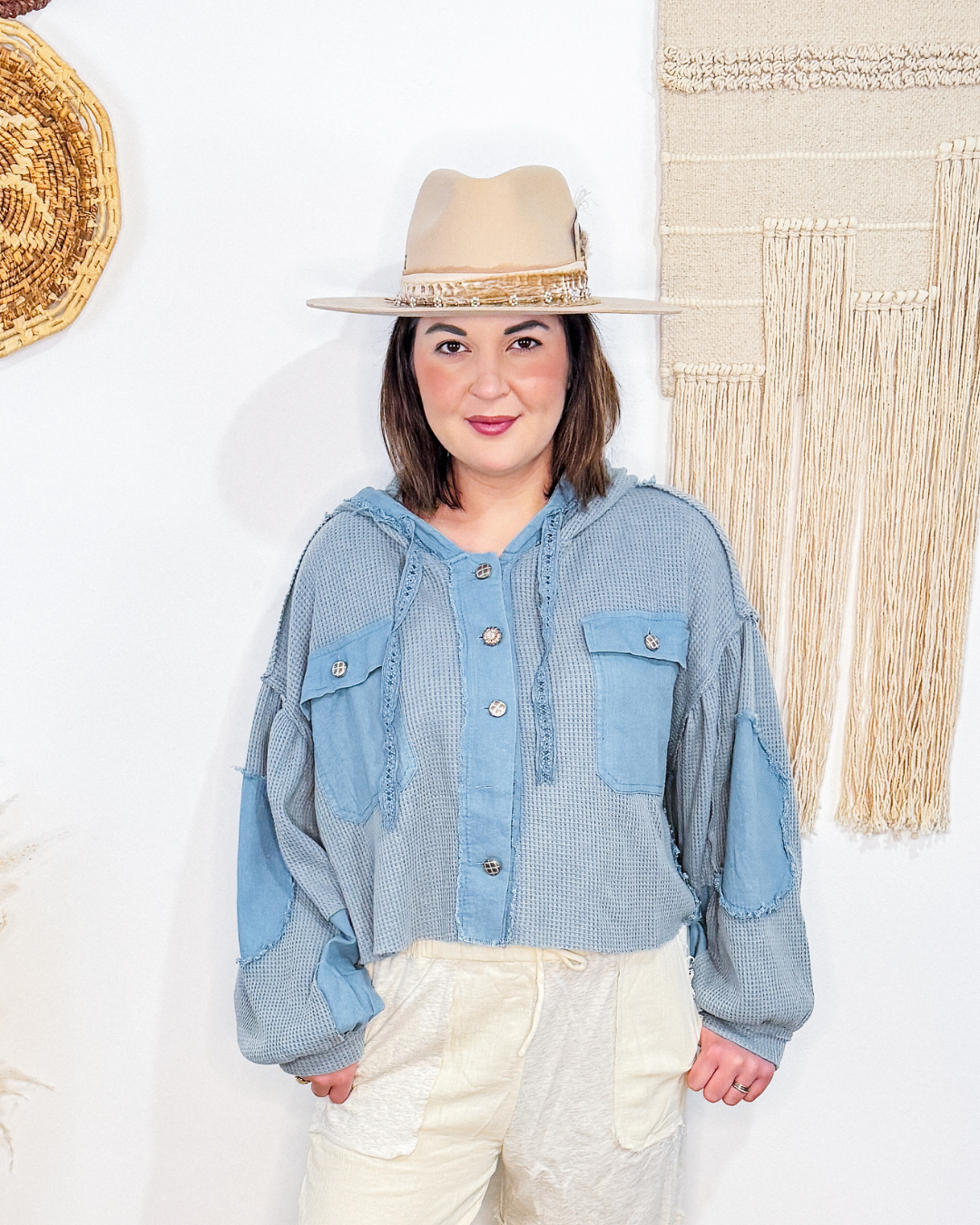Tatum Thermal Waffle Jacket (Cornflower Blue)