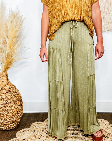 Wanderlust Tiered Pants (Avocado)