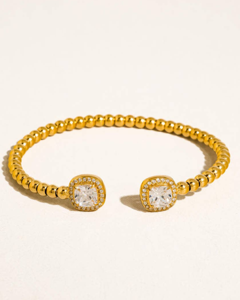 Sofus 18K Gold Non-Tarnish CZ Beaded Bangle: Yellow Gold