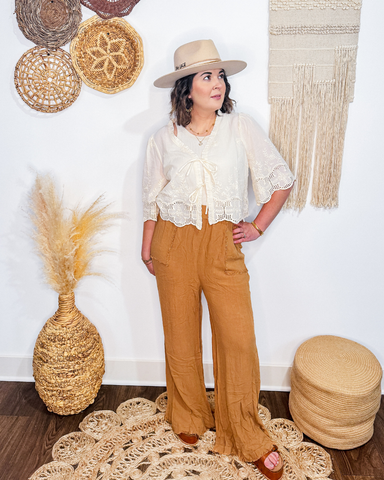 Floral Embroidery Tie Front Blouse