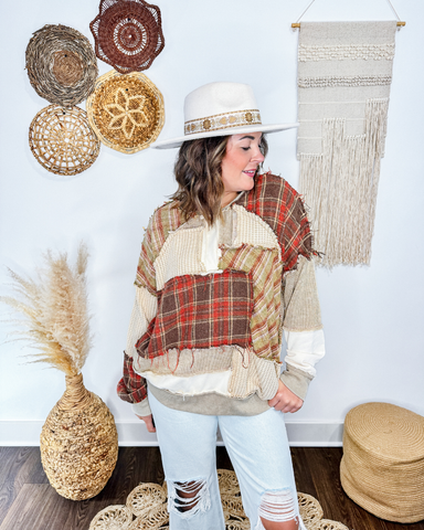 Rustic Plaid Patchwork Pullover