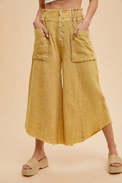 Golden Bloom Wide-leg Culottes Pants