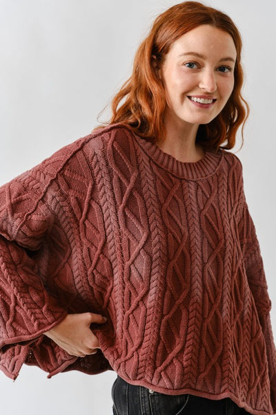 September Nights Cable Sweater (Wine)