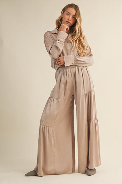 Champagne Glow Side Ruffle Silky Pants (Champagne)