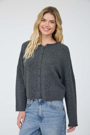 Lightweight Button Down Knit Cardigan (Charcoal)