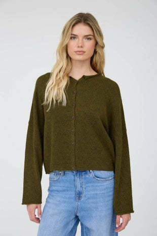 Lightweight Button Down Knit Cardigan (Olive)