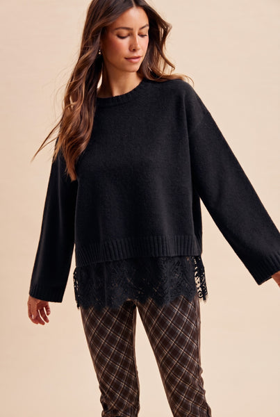 Scalloped Lace Hem Soft Sweater