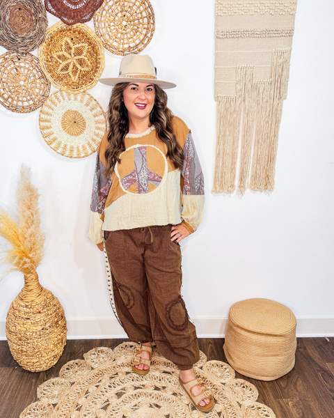 Distressed Peace Sign Top (Latte)