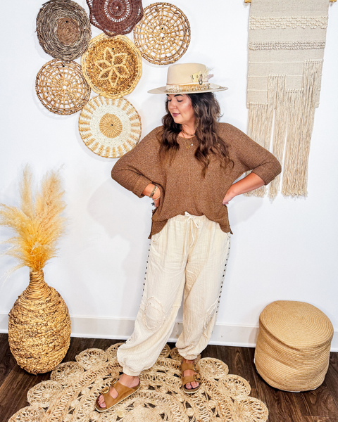 Studded Gauze Joggers (Natural)