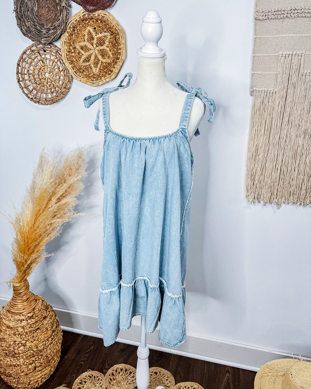 Shoulder Tie Denim Dress