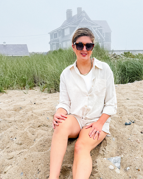 East Beach Color Block Linen Shirt