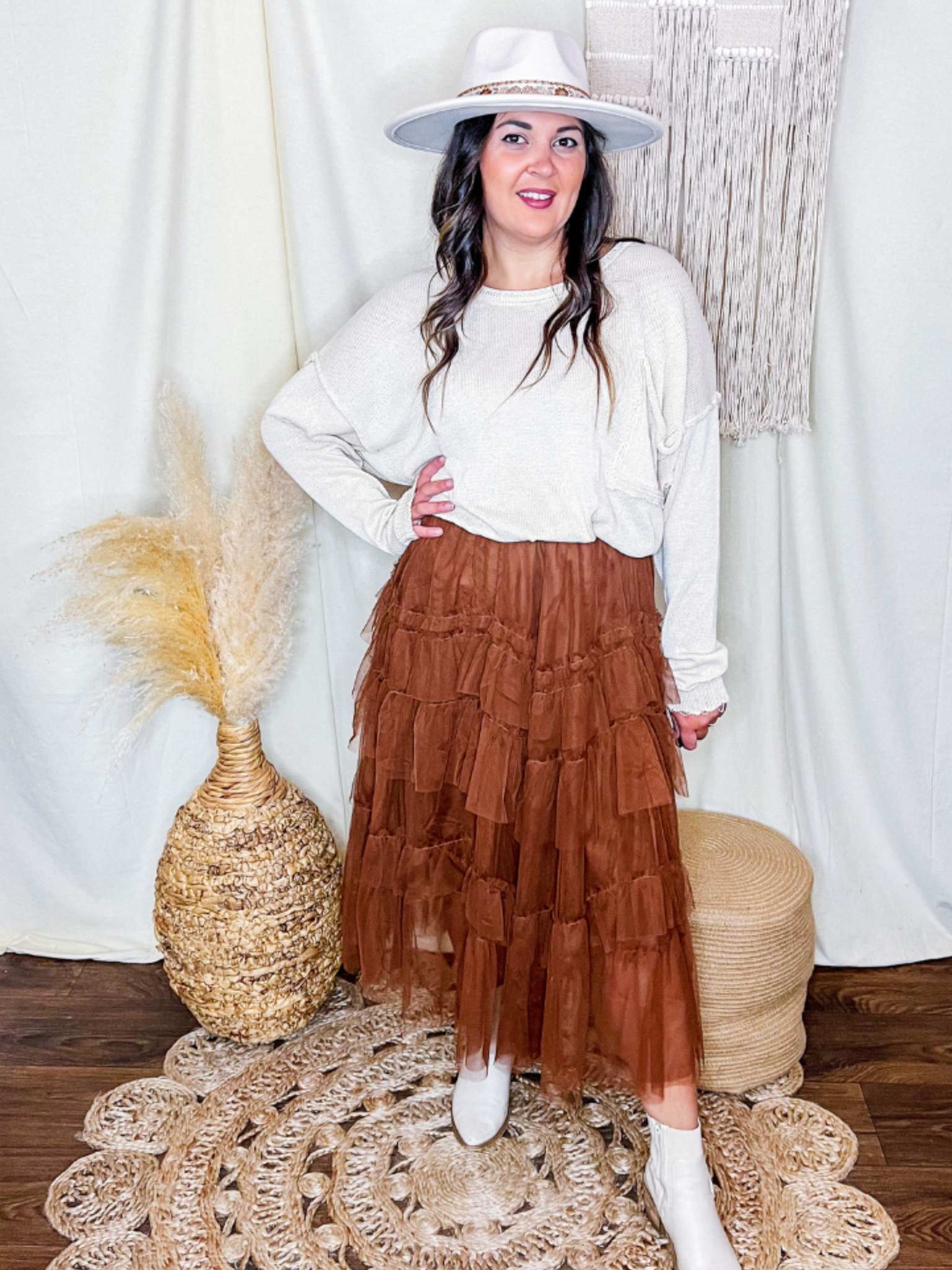 Hazelnut Dreams Tiered Ruffled Tulle Midi Skirt