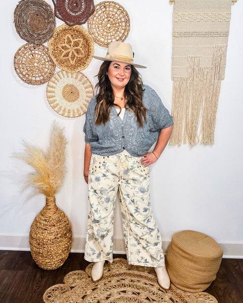 Quiet Grove Embroidered Button Cardigan Top