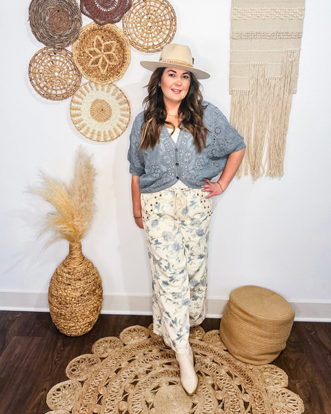Quiet Grove Embroidered Button Cardigan Top