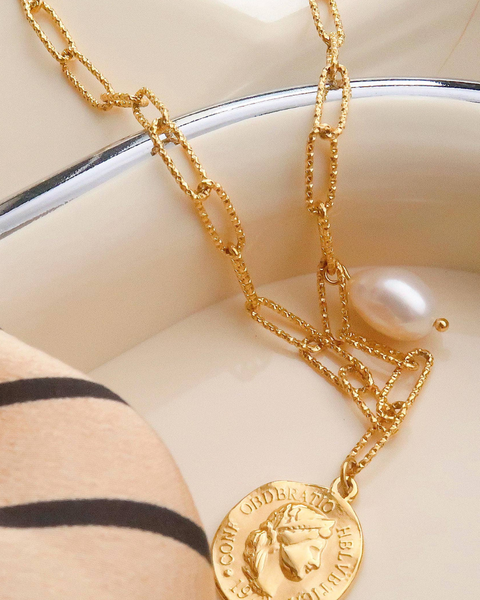 Isaline Gold 18K Gold Non-Tarnish Coin Chain Necklace: Yellow Gold