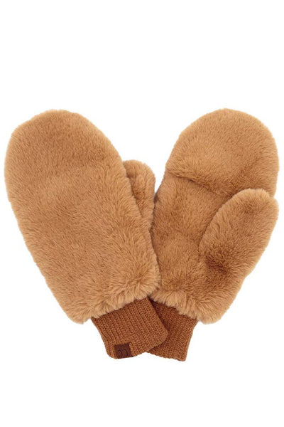 C.C Faux Fur Mittens (Camel)