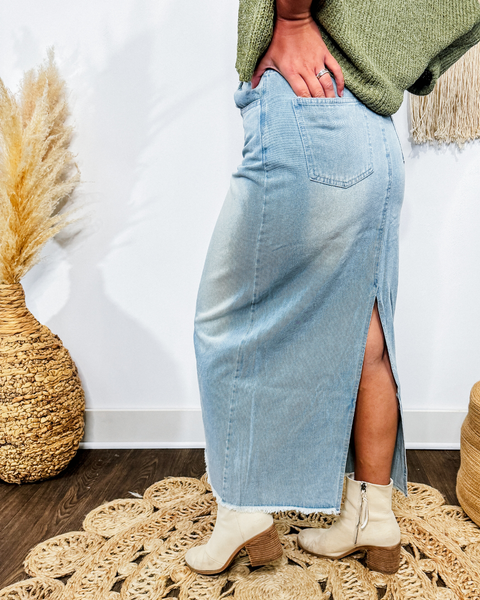 Autumn Stroll Denim Maxi Skirt