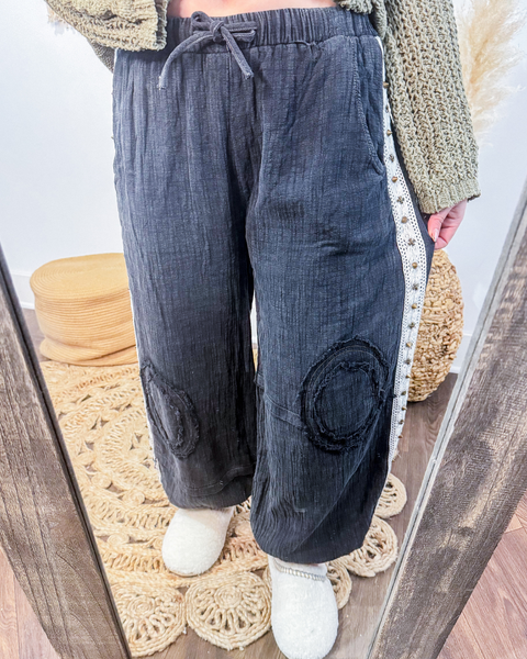 Studded Gauze Joggers (Black)