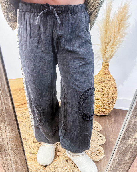 Studded Gauze Joggers (Black)