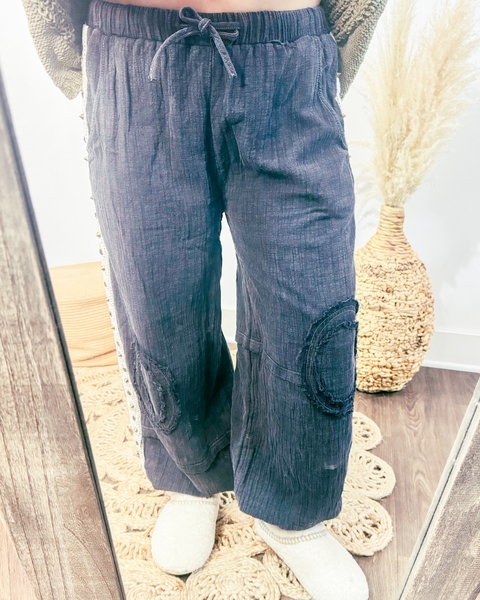 Studded Gauze Joggers (Black)