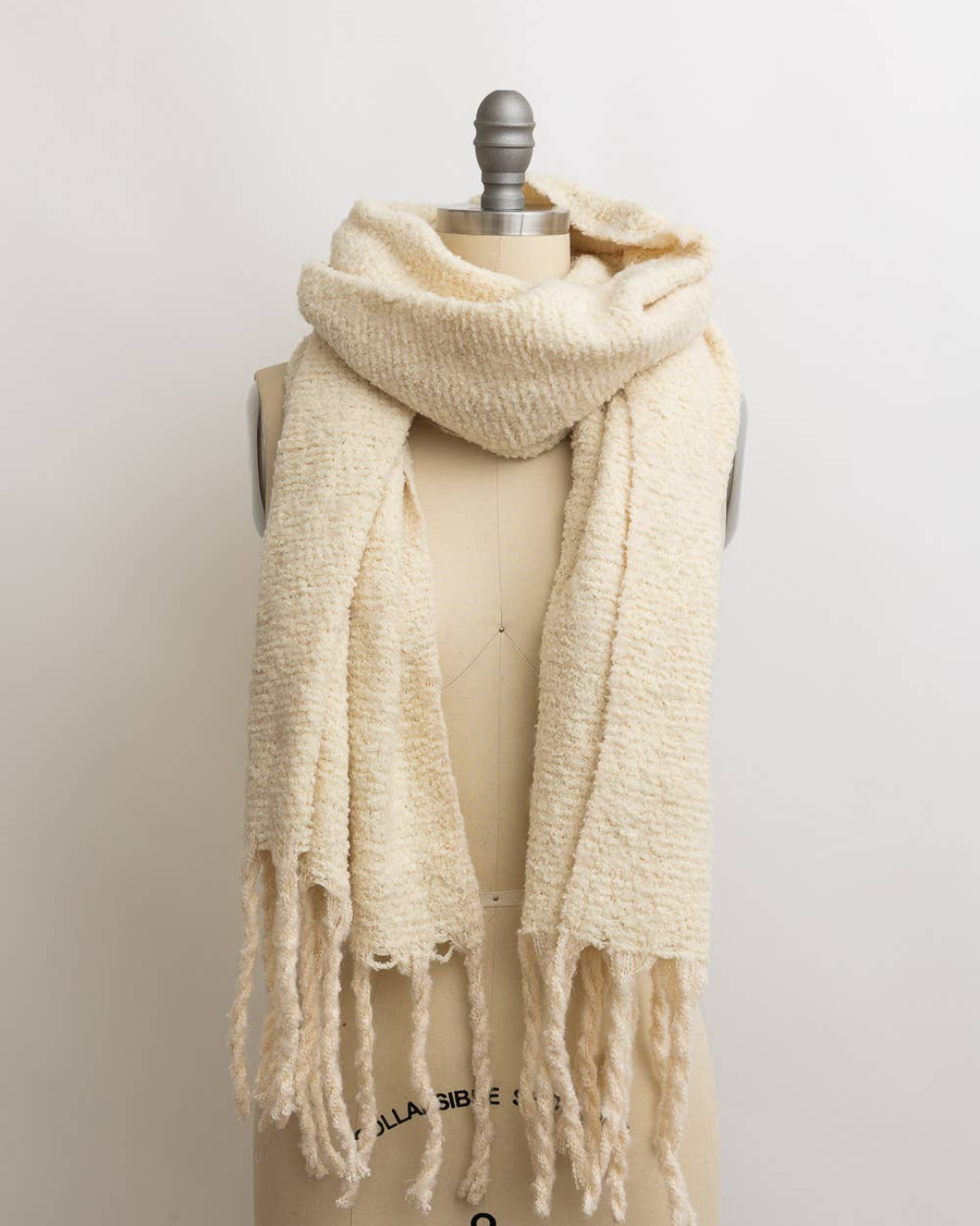 Cozy Knit Scarf with Tassels (Ivory)