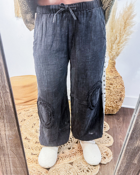 Studded Gauze Joggers (Black)