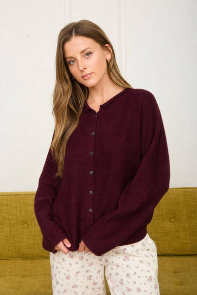Lightweight Button Down Knit Cardigan (Burgundy)