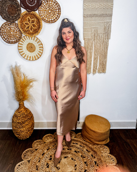 Evening Glow Satin Midi Dress