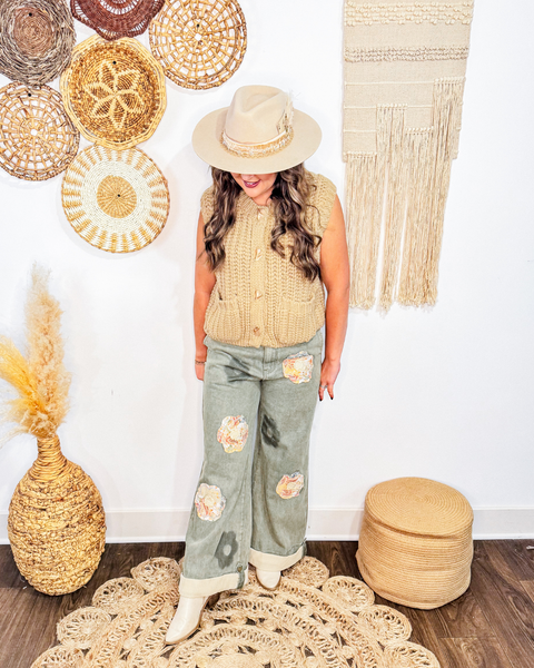 Harvest Garden Floral Patchwork Pants (Olive)