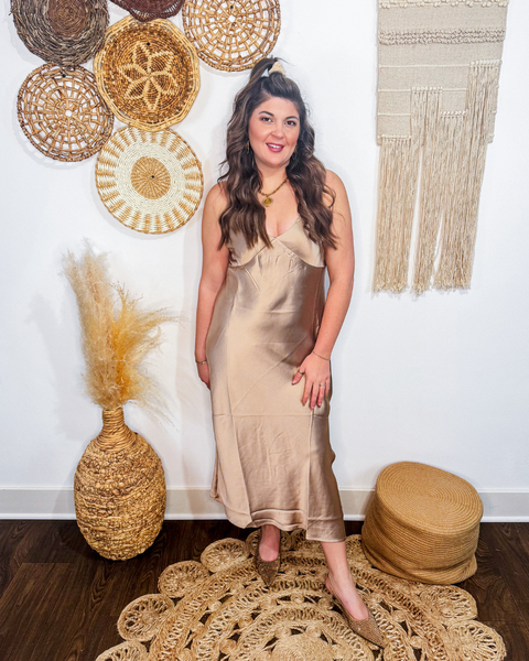 Evening Glow Satin Midi Dress