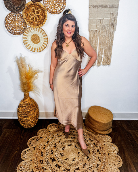 Evening Glow Satin Midi Dress