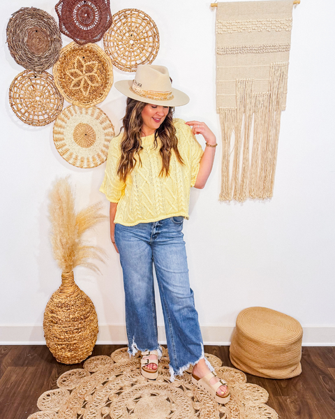 Sweetheart Yellow Short Sleeve Sweater (Butter Yellow)