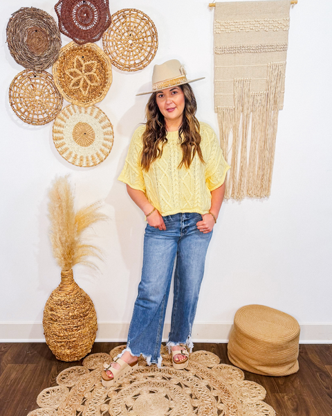 Sweetheart Yellow Short Sleeve Sweater (Butter Yellow)