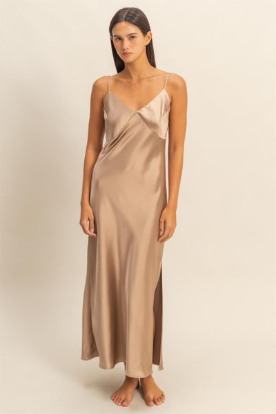 Evening Glow Satin Midi Dress