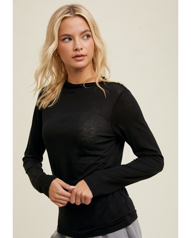 Lettuce Mock Neck Knit Top (Black)