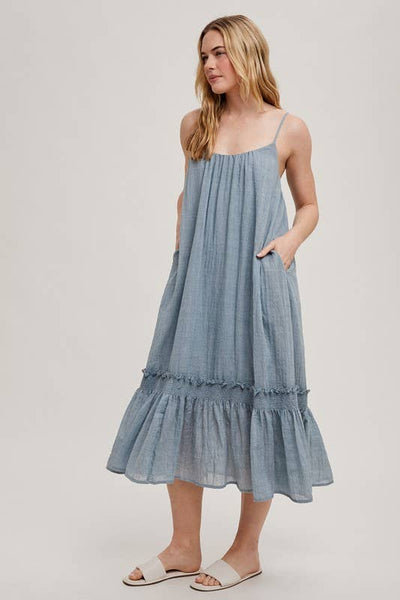 Midi Smocking Dress (Blue Grey)